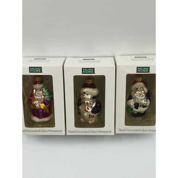 Holiday Santa Snowman Home Glass Hanging Ornaments Hand Painted Lot of 3 - Picture 11 of 12